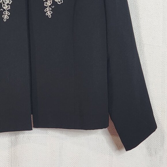 Coldwater Creek Black White Floral Embroider Sequin Open Front Poly Blazer Sz 16 - Picture 4 of 16